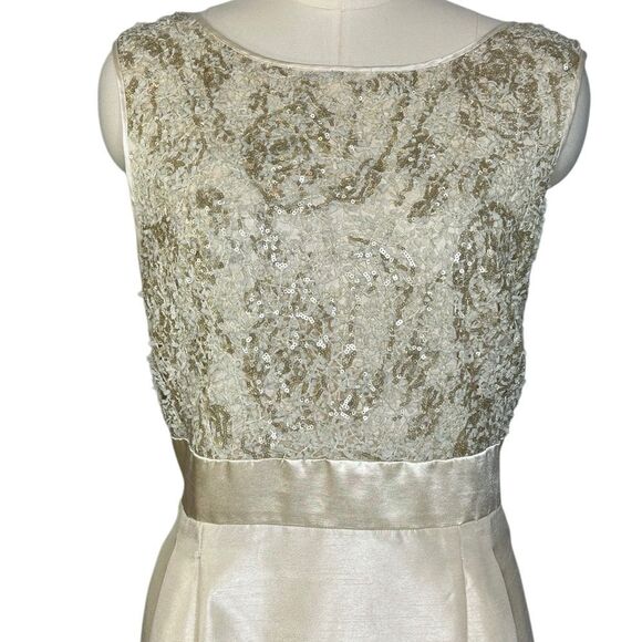 Tahari ASL Cream Shantung Sequin Lace Sheath Cocktail Dress | 16 - Picture 7 of 8